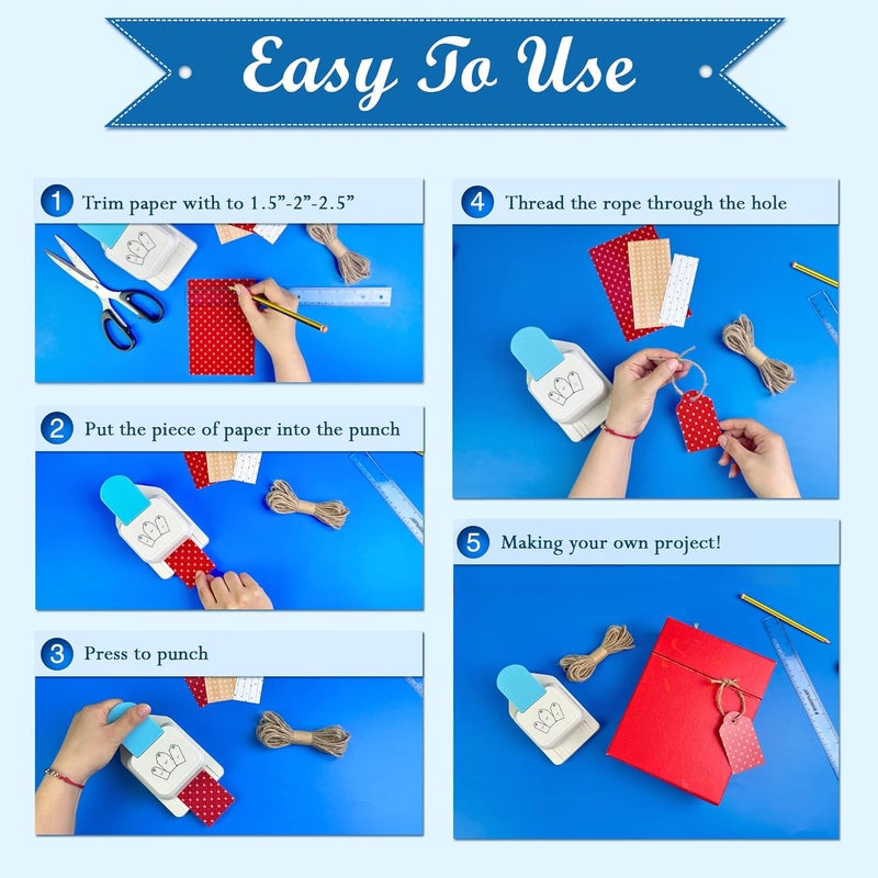 ECOHU Paper Craft Tag Punch 1.5" 2" 2.5" - with 1 roll Hemp Rope 32ft - Tag Shape Lever Action Craft Puncher for Paper Crafting Scrapbooking Cards Arts for DIY Projects - Image 5
